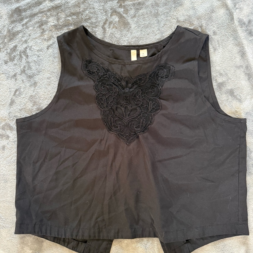 Black Sleeveless Top with Lace Detail